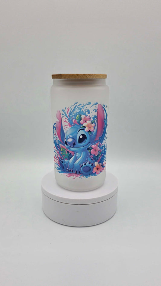Stitch 16oz frosted glass cup